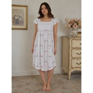 Cottagecore Floral Cotton Nightgown 2X Lace Trim Puff Sleeve Nap Dress Prairie